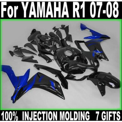 100% fit injection fairings for Yamaha YZF R1 07 08 matte black blue fairing kit YZFR1 2007 2008 BD55