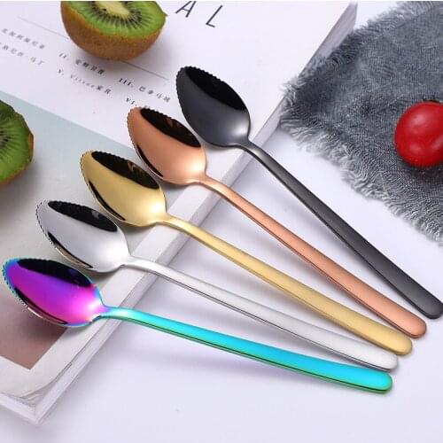 5 pieces 304 Korean stainless steel tableware long handle mixing double side serrated scraping spoon