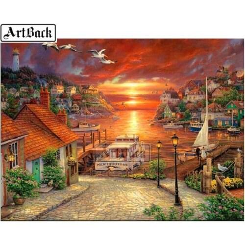 5d diy diamond painting seaside sunset scenery 3D diamond embroidery full square / round drill rhinestone mosaic home decoration