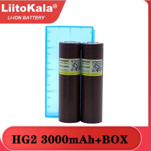 Liitokala For HG2 New Original HG2 18650 3000mAh battery 18650HG2 3.6V discharge 20A, dedicated Power battery + Storage box