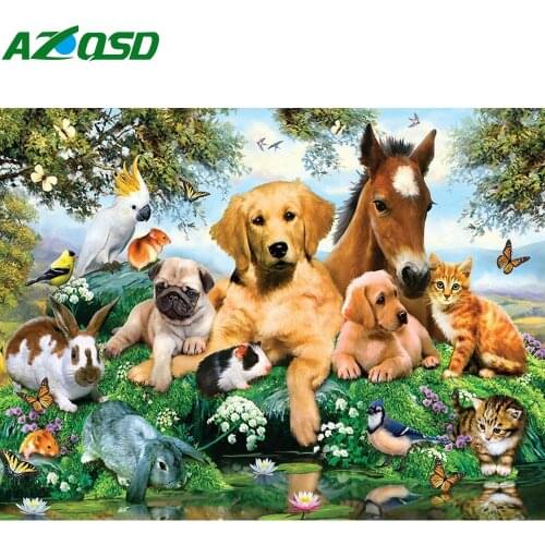 AZQSD Diamond Embroidery Dog Horse Parrot Bird Mosaic Full Square Diamond Painting Animal Cross Stitch Rhinestone Home Decor