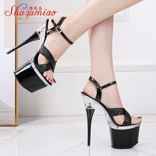 Women Glitter Sexy High Heels 18CM Platform Party Wedding Summer Sandals New Fashion Nightclub Steel Pipe Dance Shoes Size 34-43