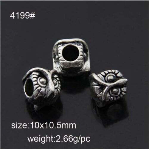 20PCS/Lot Alloy Beads OWL Shape DIY Big Hole Metal Beads Spacer Murano Bead Charm Fit For Pandora Charms Bracelet