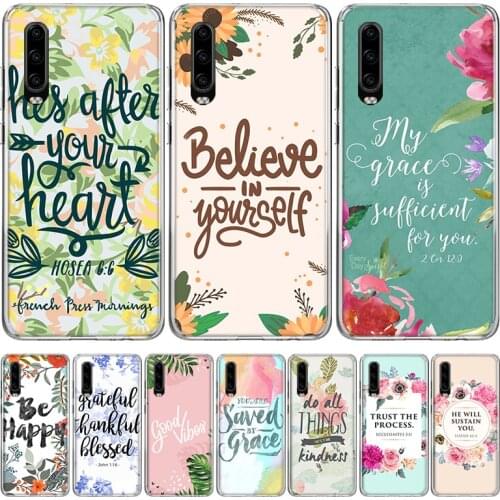 Bible Quotes Flower Phone Case for Huawei P30 P40 P20 P10 Mate 20 10 30 Lite Pro P Smart Z Plus + Art Shell Cover Coque