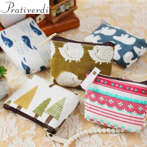 Cotton and linen small fresh retro Korean coin purse coin holder simple and fashionable canvas cartoon key holder card holder