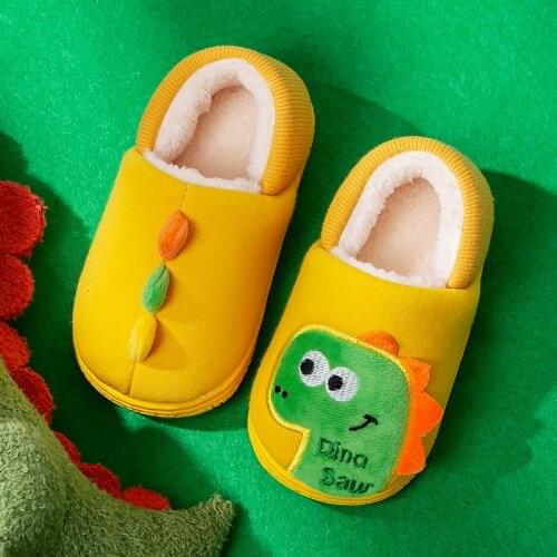 Kids Winter Plush Soft-Soled Slippers Child Girls Boys Warm Anti Slip Home Indoors Shoes Toddler Dinosaur Thermal Funny Slippers