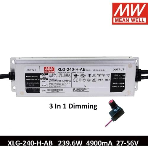 Mean Well Metal Case Switching Power Supply IP67 Xlg-240-h-ab 239.6W 110V/220V AC To DC 27-56V LED Driver 3 IN 1 Dimming