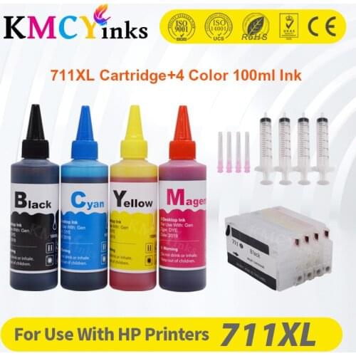 KMCYinks 711 711XL For HP DesignJet T120 T520 Inkjet Printer Plotter Refill Ink 4 color Cartridge With ARC Chips and 400ml Dye i
