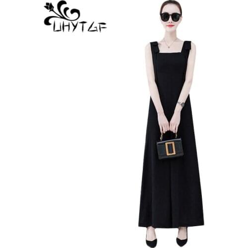 UHYTGF jumpsuit women 2020 summer rompers womens fashion Suspenders sexy set straight wide leg pants elegant jumpsuit women 1167