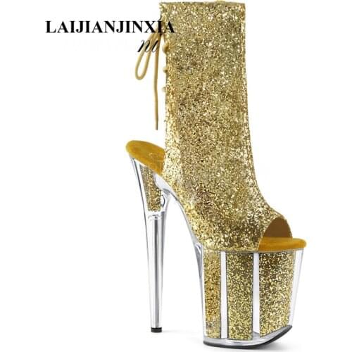 LAIJIANJINXIA New 20 Cm High Heels Dance Shoes Women Boots Fashion Ankle Boots Peep Toe Party Club Model Pole Dancing Shoes