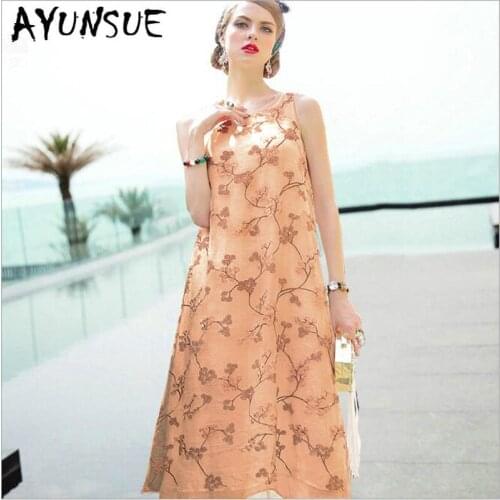 Summer Dress Real Silk Dress Women Korean Embroidery Midi Beach Dress Elegant Vintage Party Dress Vestidos Mujer 38871 YY2773