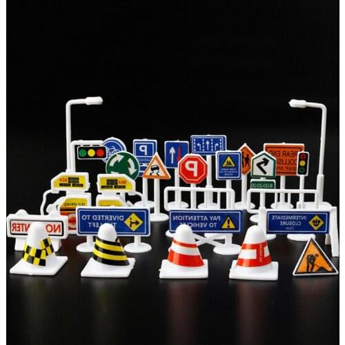 Mini Traffic Signs Road Light Block Car Toy Accessories Children Safety Kids Playmat Traffic Sign IC Toy For Kids Birthdays Gift
