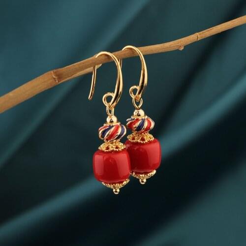 Fashion Ethnic Enamel Red Drop Earring,Vintage Original Earrings For Women 's Gift Jewelry