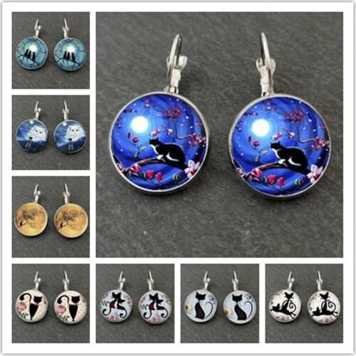 Blue Moon Fashion Ladies Earrings Galaxy Art Kitten Shabby Chic Cat Glass Cabochon Animal Earrings Ladies Jewelry