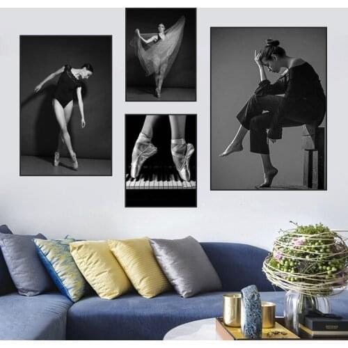 Fashion Elegant Ballerina Ballet Girl Poster Black and White Wall Art Picture Living Room Bedroom Home Decor Canvas Painting