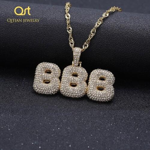 QITIAN Custom Bubble Letters Name Pendant Iced out Gold Silver RoseGold Rhinestone Mens Zircon Hip Hop Necklaces Jewelry Gifts