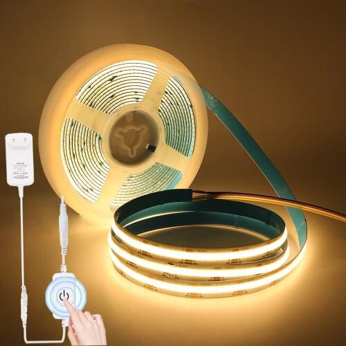 COB LED Strip Set 12V 24V 320 384 528 LEDs/m Nature White Red Blue Green Touch Switch Dimmable Flexible Cabinet Lamp