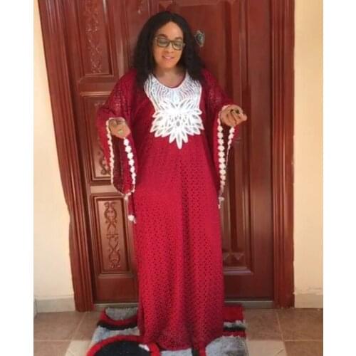 New Classic Design Dashiki African National Costume Abaya Water-Soluble Guipure Cord Lace & Inside Loose Long Dress Lady