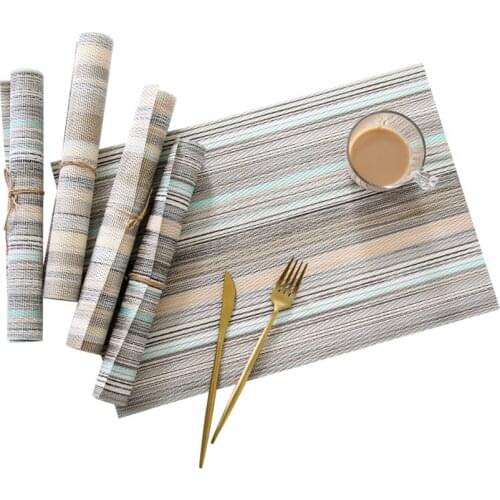 Nordic Pad Modern Striped Placemats PVC Dining Table Mat Disc Pads Bowl Pads Coasters Waterproof Restaurant Table Accessories