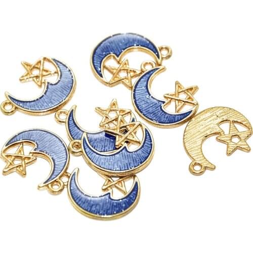 15pcs DIY High Quality Fashion Enamels Charms Gift Alloy Moon Five-Pointed Star Pendant Bracelet Necklace Jewelry Accessories