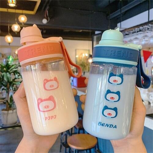 390ml Transparent Plastic water Bottle Cartoon PP BPA Free Plastic water Bottles Leak-proof Drinkware Cute Student Girl Gift Cup