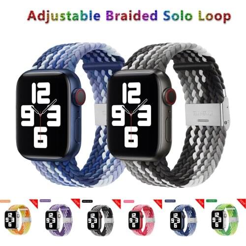 Adjustable Braided Solo Loop Nylon Strap For Apple Watch band 44mm 40mm 38mm 42mm Elastic Bracelet for iWatch Series 6 SE 5 4 3