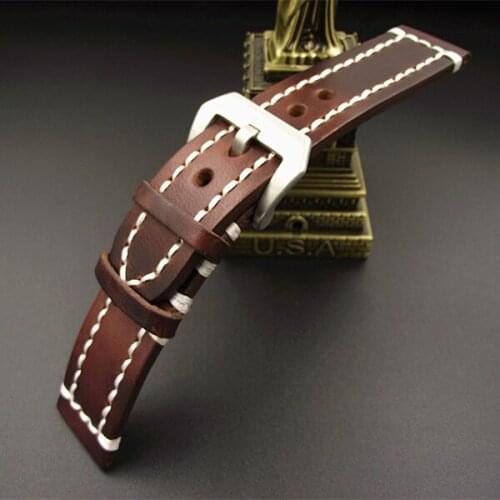 Wholesale 10PCS / Lot 18MM 22MM 24MM Genuine Leather Handmade Watch Band Watch Strap Coffee Color New