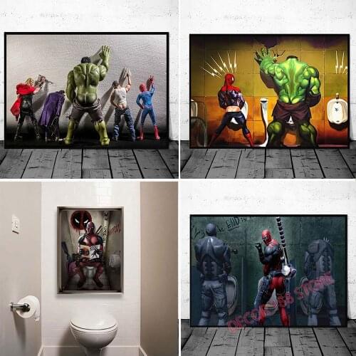 Marvel Avengers SuperHero Print Posters In The Toilets Funny Hero For Kids' s Room Decoration Wall Art Canvas Painting Cuadros