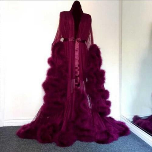 Sexy Womens Lingerie Mesh Sheer See Through Long Flare Sleeve Feather Dress Ladies Nightgrown Mesh Sleepwear Long Robes Exotic