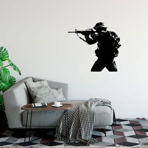 Modern Soldier Army Forces War Theme Wall Decal Vinyl Home Decor Room Gun Shooting Mural Art Decals Removable Wallpaper DW5795