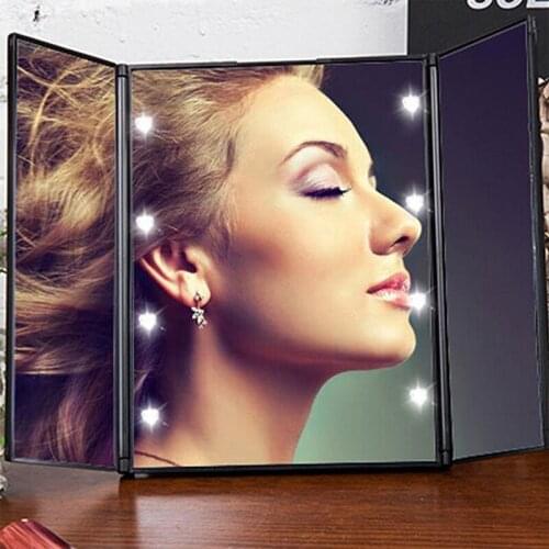 Tri-Fold Makeup Mirror with LED Light Portable Travel Compact Pocket Mirrors Travel Fold Cosmetic Mirror Dropshipping SM