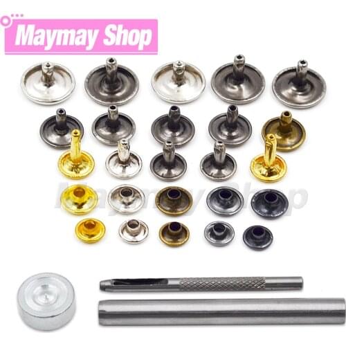 200Sets 5-15mm Double Cap Rivets Metal Stud Round Nail Rivet For Shoes Bag Belt Cloth Garment Leathercraft Accessories With Tool