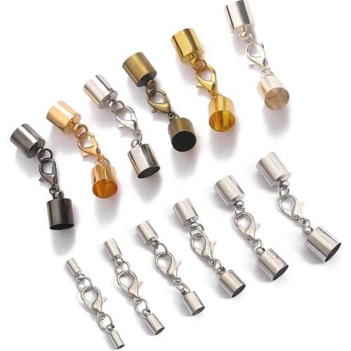 10pcs/lot 3 4 5 6 7 8mm Leather Cord Bracelet Lobster Clasps Hooks Crimps End Tip Caps Connectors For Jewelry Making Findings