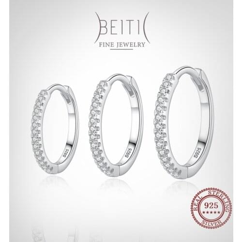 Beitil Fashion 925 Sterling Silver Sparkling Zircon Round Earrings For Women Wedding Statement Fine Silver Jewelry