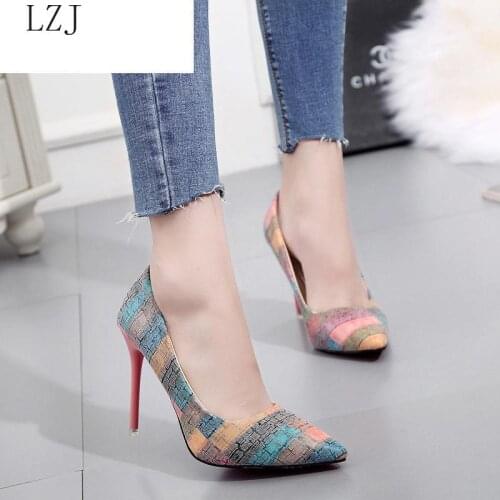 Plus Size 34-42 Spell Color Women Pump High Heels Single Shoes Female Summer Patent Leather Wedding Party Woman Gladiator