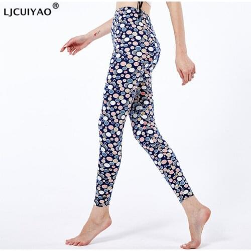 LJCUIYAO New Spring Women Leggings Colorful Dot Print Pattern Legging Sporting Fitness Leggins Workout High Waist Leggin Pants