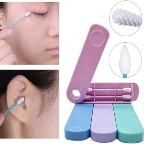 1PCS Double-headed Reusable Cotton Swab Ear Cleaning Silicone Washable Makeup Swabs Sticks Soft Flexible Make Up Tools