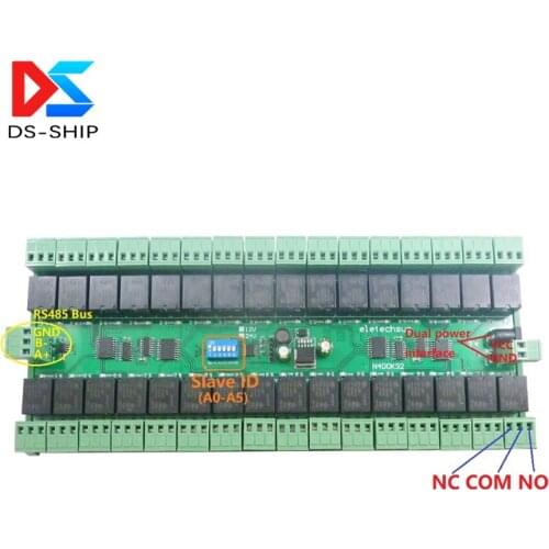 12V 24V 32-channel DIN rail RS485 relay Modbus RTU protocol remote control PLC expansion board
