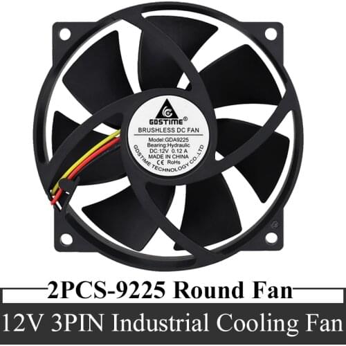 2 Pieces Gdstime 9cm Round Cooler Axial Fan 12V 3Pin 92mm 92x92x25mm Cooling for PC Computer CPU Heater fan purifier