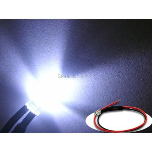 200pcs 5mm Flat Top White Prewired Led Pre-Wired resistors LED Lighting Lamp Bulb Cable DC12V