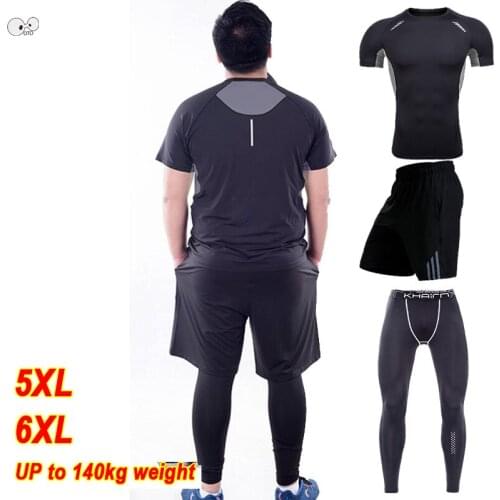 3PCS Men Plus Size 5XL/6XL Compression Sport Suit Basketball Soccer Fitness GYM Tight Running Sets Quick Dry Sportswear Clothes