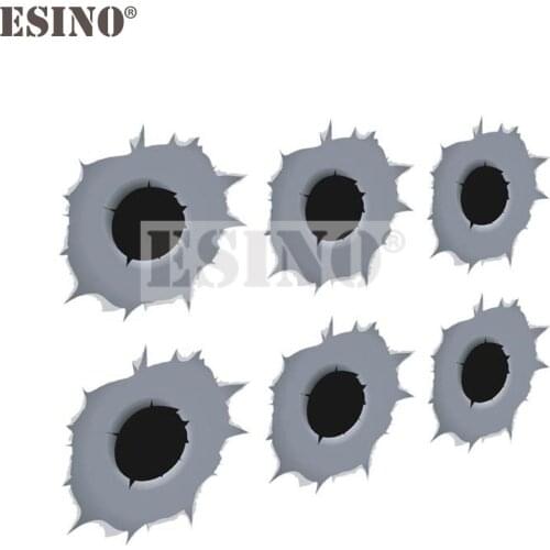 6 x Funny Simulation Gun Bullet Hole Stickers Car Decal for Toyota Ford Chevrolet Volkswagen VW Honda Hyundai Kia Lada