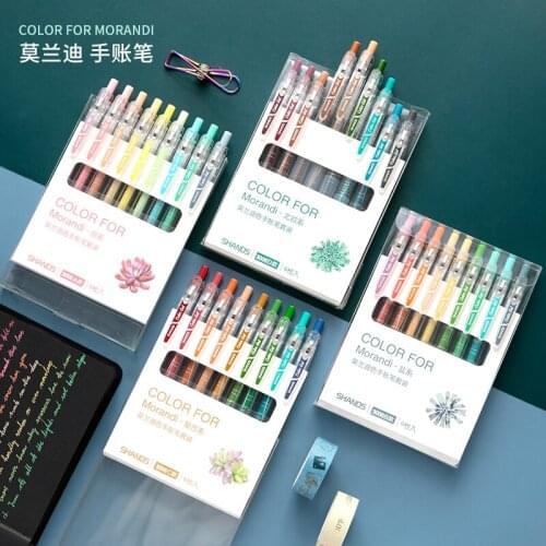 9pcs/pack Press Type Portable Morandi Color Gel Pens Diy Graffiti Drawing Pen Marker School Stationery