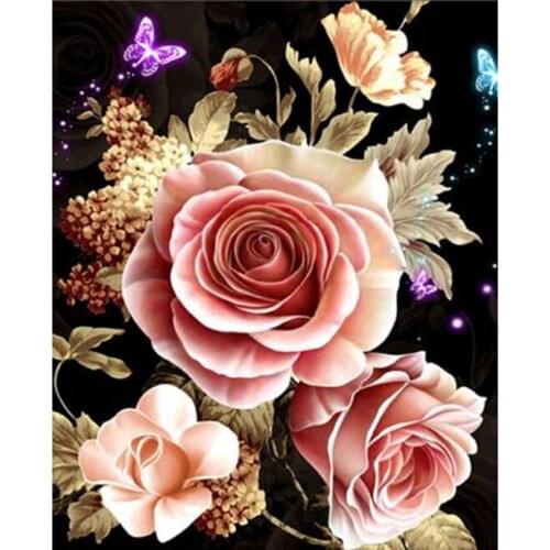 5D DIY Diamond Painting Flower Picture Pink Flower Beauty Picture Square/Round Diamond Cross Stitch Decoration Artwork WG3037