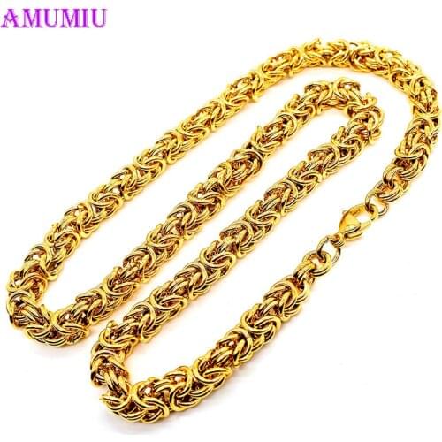 AMUMIU Promotion 40/45/50/55/60/65/70cm Steel Gold Classic Necklace For Women Men Punk Hip Hot Jewelry Heavy Necklaces N011