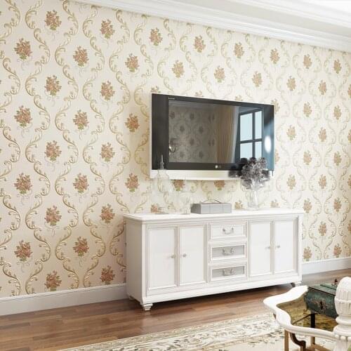 Beibehang European 3D fine embossed big flower wallpaper embossed green breathable double carved bedroom living room wallpaper