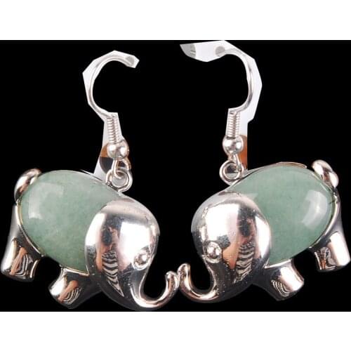 Free Shipping Women Fashion Jewelry Beautiful Aventurine Elephant Dangle Earrings Pair C4192