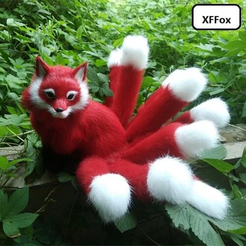 Big real life red fox model plastic&furs simulation squating nine-tails fox doll gift about 30x18cm xf2307