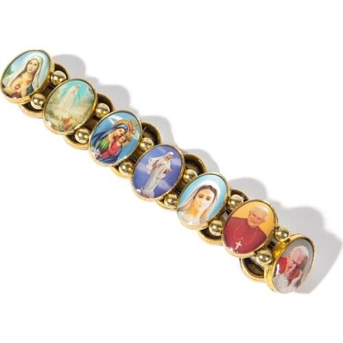 Orthodox Icon Rosary golden Beads Bracelet JESUS Virgin Mary Fashion Religious Jewelry Alloy Elastic Bracelets