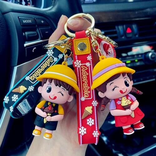 Cartoon ice cream Boy Girl Doll Key Chain Fashion Car Bag Key Pendant Keyring Accessories Jewelry Gifts for Couple